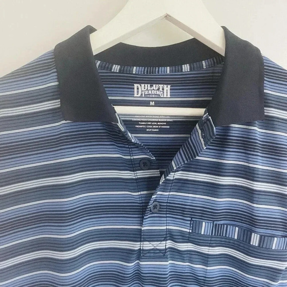 Duluth Trading Company Mens Polo Striped Size Medium Blue Stripe - Picture 7 of 7